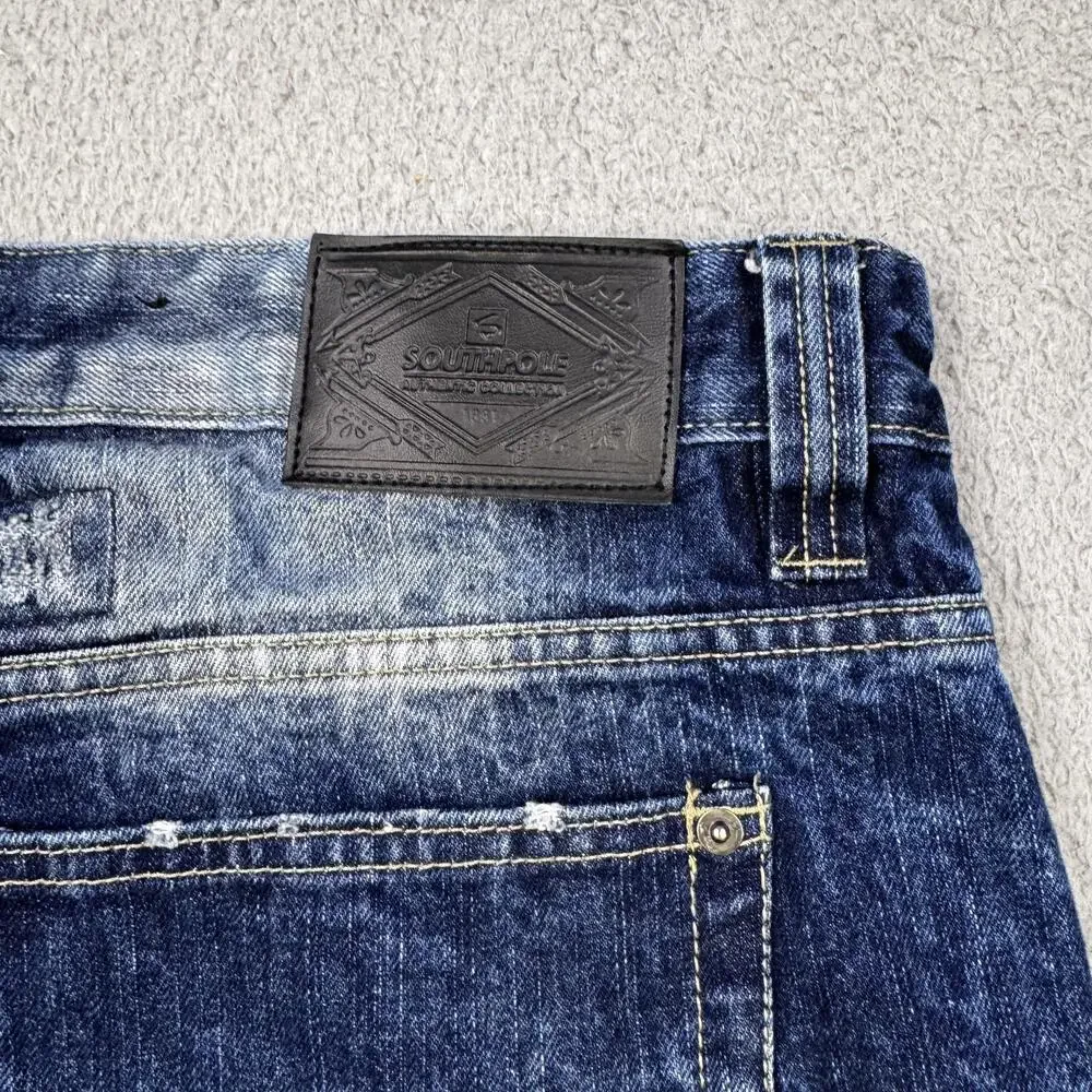 Southpole Shorts Mens 36 Blue Distressed Denim Ripped Jean Relaxed Fit Urban